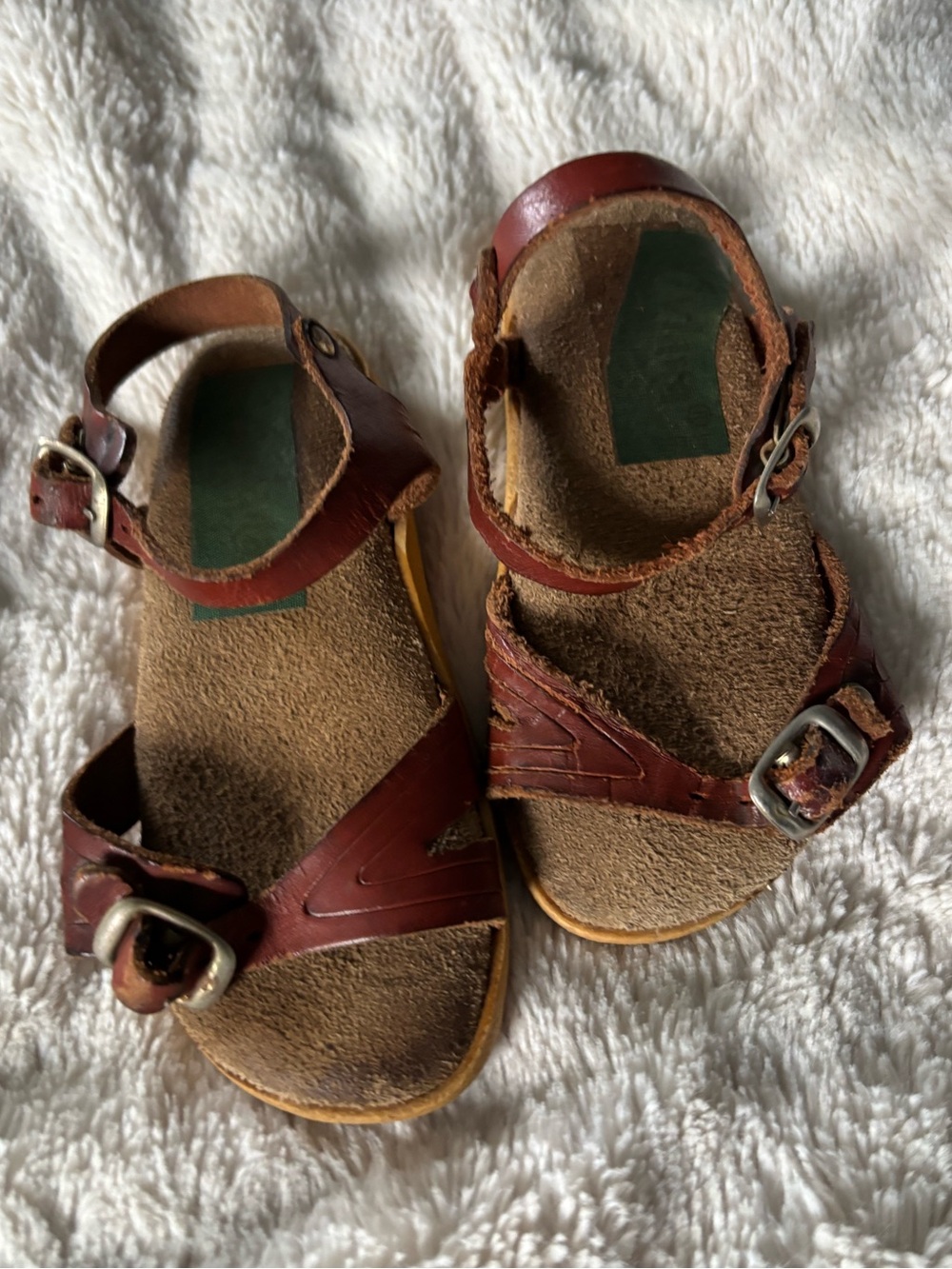Kids Vintage 70s Brown Leather Buckle Sandals - Size Toddler 5 / 6 Unbranded